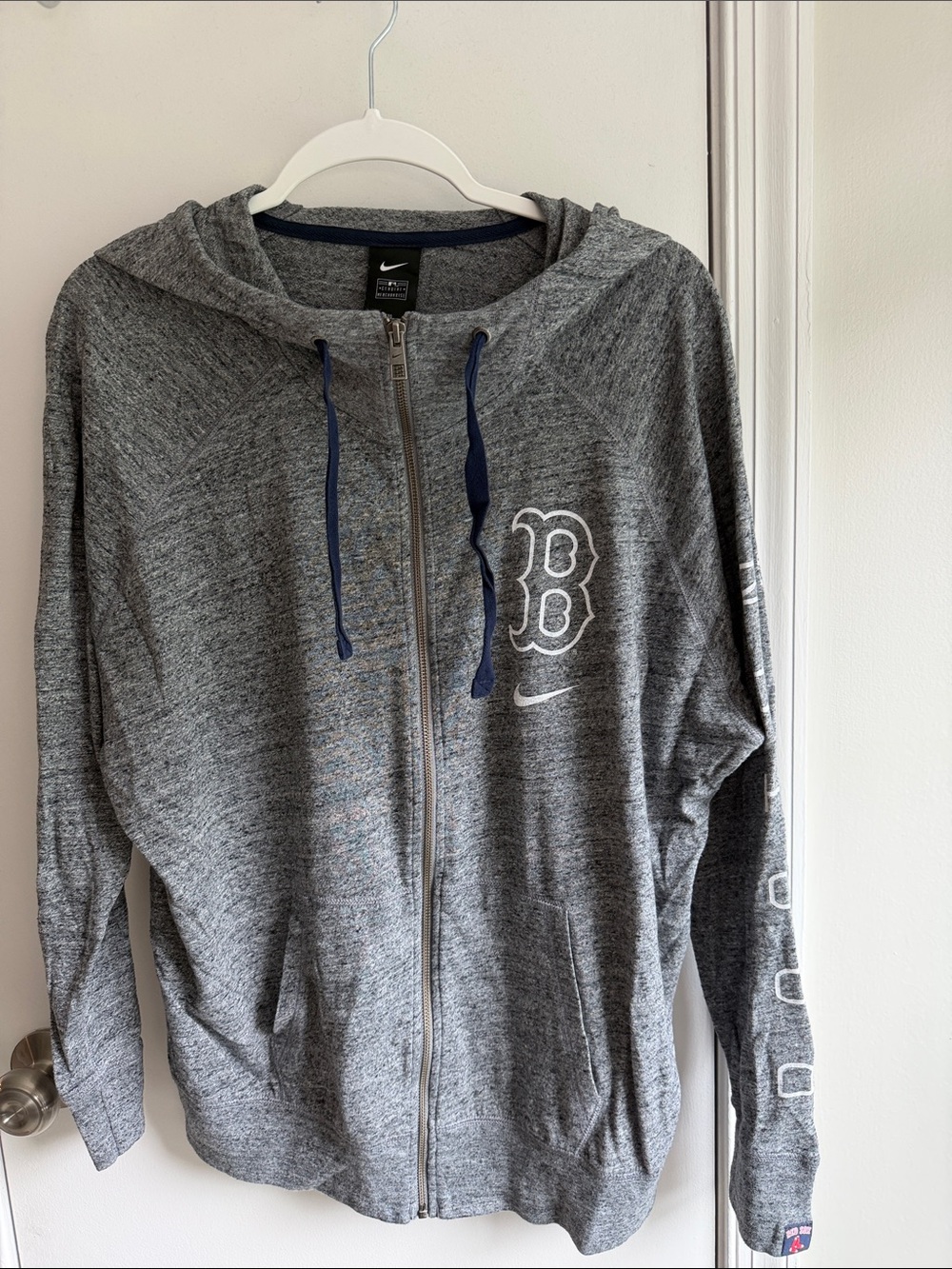 Nike Gray Zip-Up Boston Red Sox Hoodie with Navy Accents
